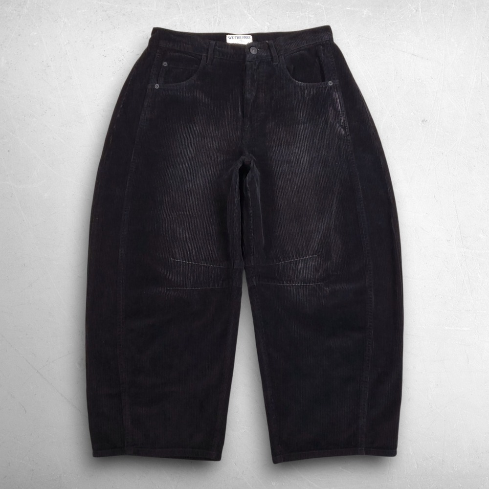 We The Free Good Luck Barrel Corduroy Pants Women 27 Black Boho Grunge Gorpcore